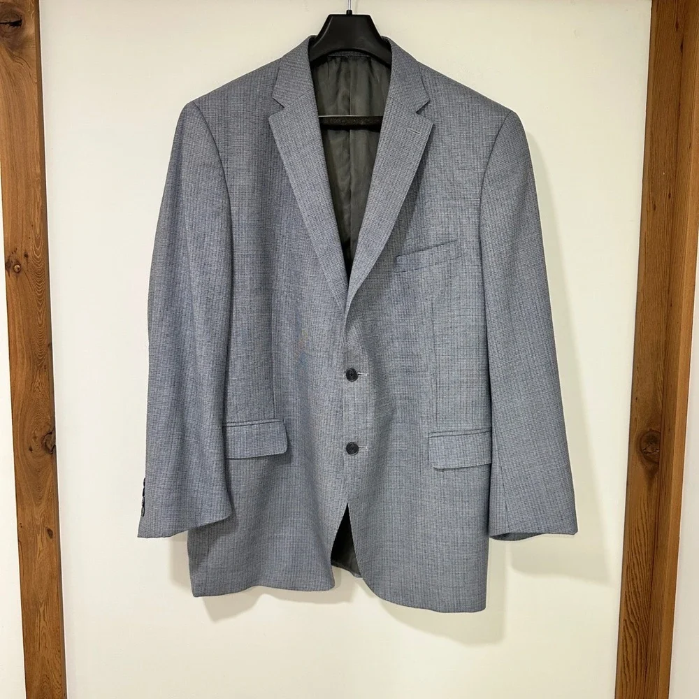 Peter Millar Sport Coat Mens 42R Blue Grey Houndstooth Wool Blazer Canada Made